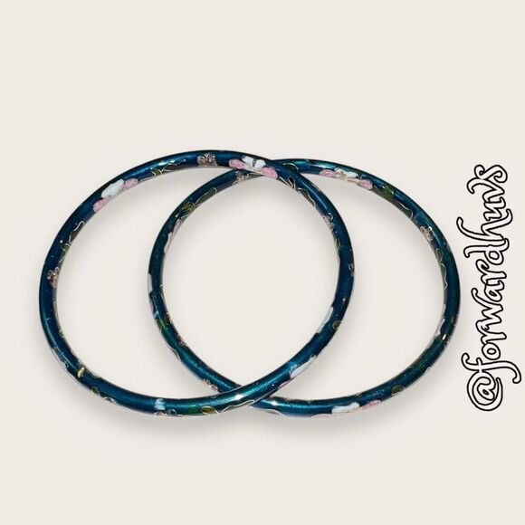 Vintage Cloisonné Matching Bangle Bracelet Pair - Picture 3 of 8